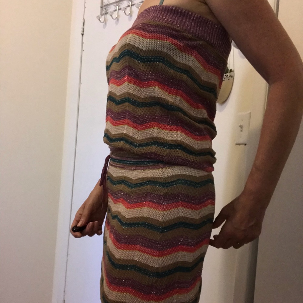 boho knitting mini dress, Size L